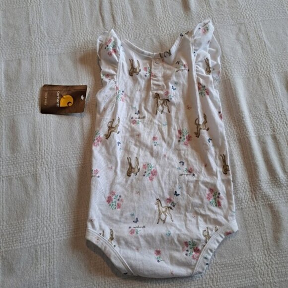 Carhartt girls size 12 month short sleeve bodysuit with horse design, NEW - Picture 3 of 6